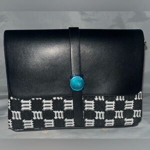 Monogram Black Faux Leather & Fabric Crossbody Bag